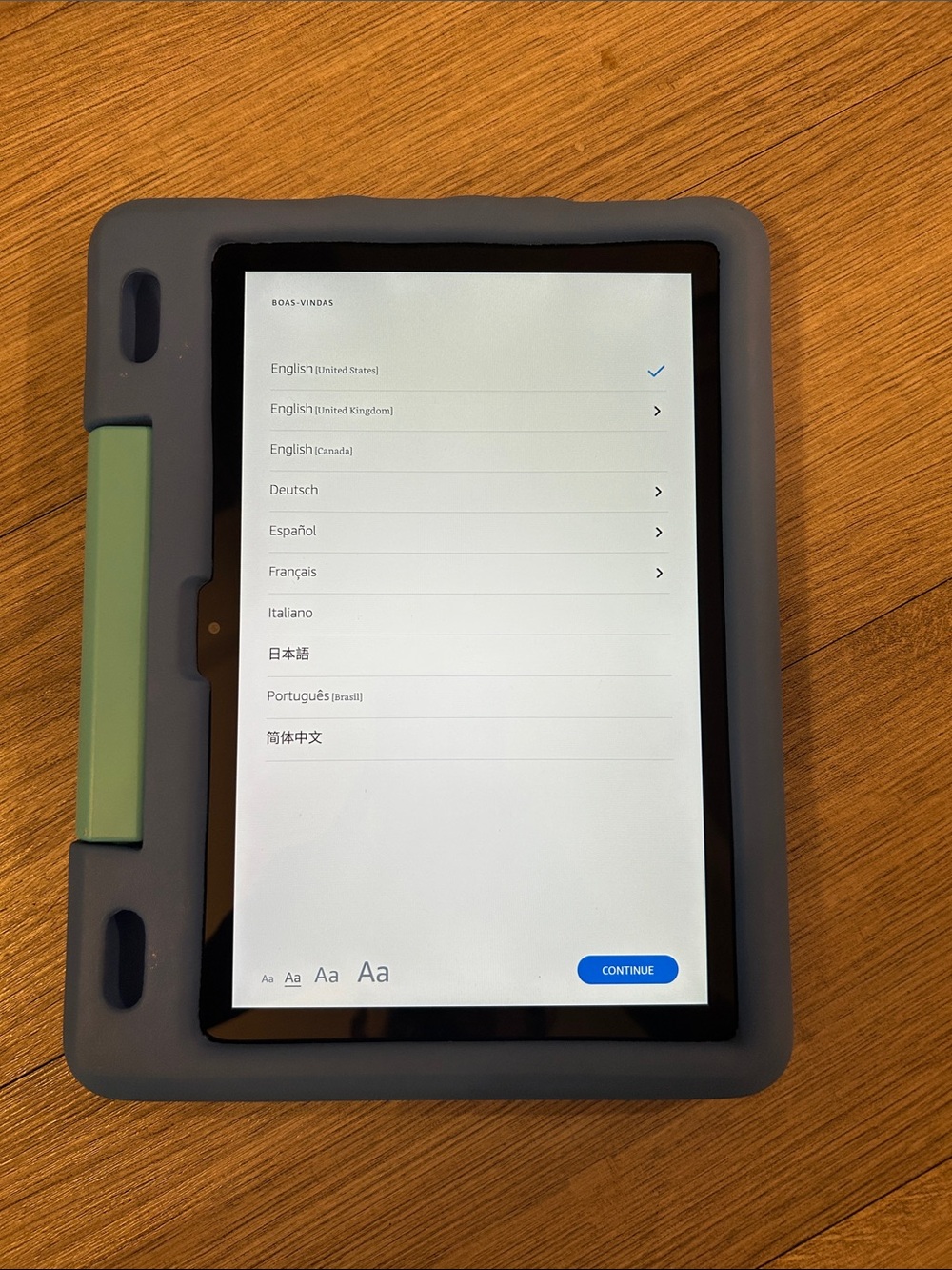 Amazon Fire HD 10 Kids with blue case